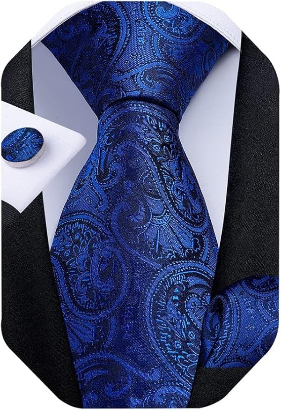 63 inches Ties for Men Silk Extra Long Necktie and Pocket Square Dark Blue