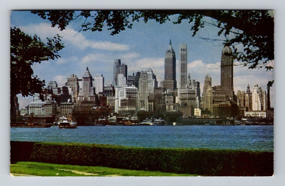 New York City NY, Lower Manhattan Skyline Governors Island Vintage Postcard