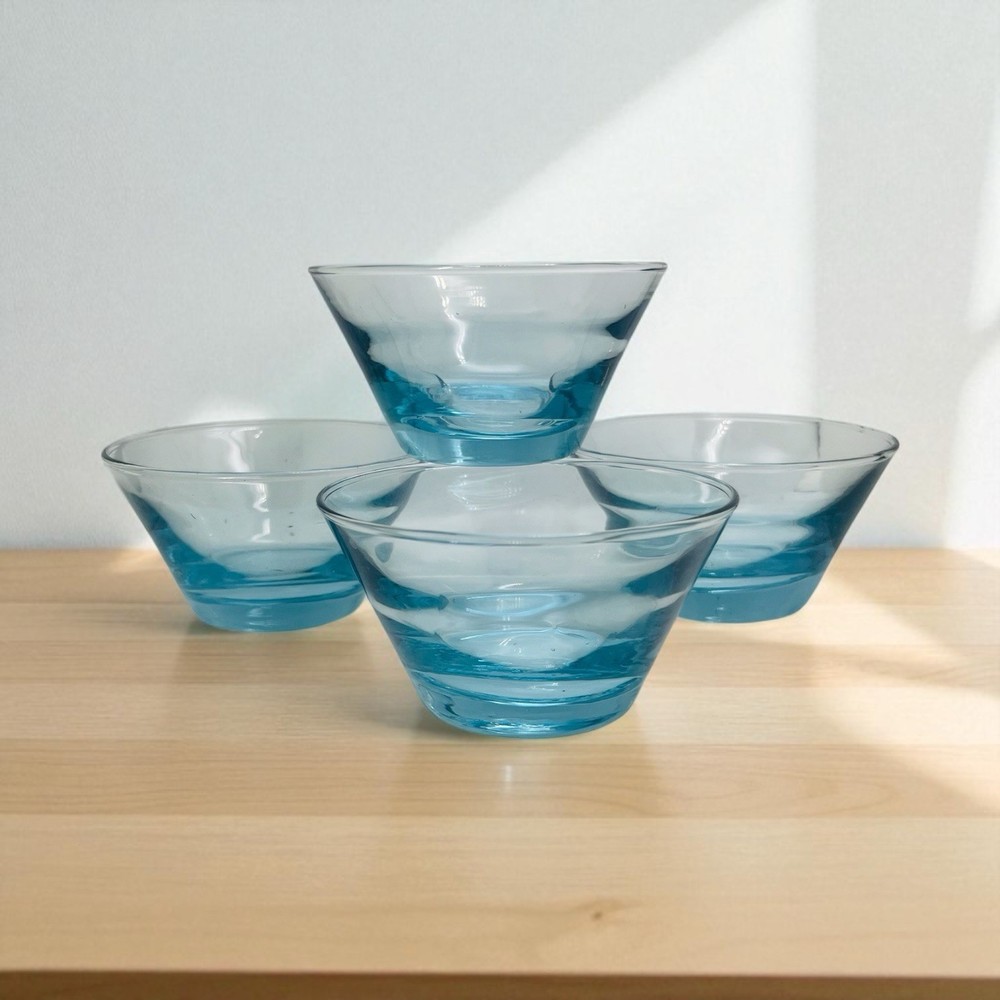 Libbey Aqua Saturn Rippled Bowl by Frieda – Vintage Glassware-Set of 4