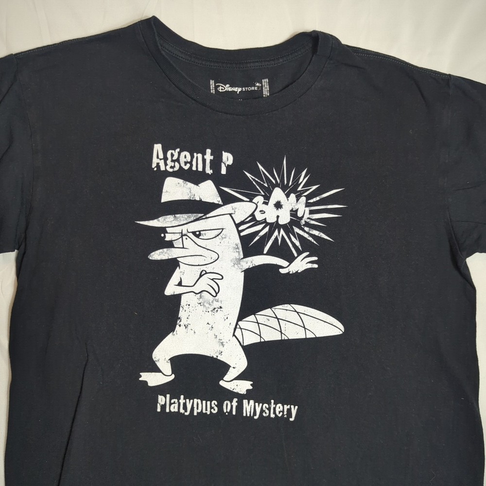 DISNEY STORE AGENT P Platypus Of Mystery Black Graphic T-SHIRT Men's M