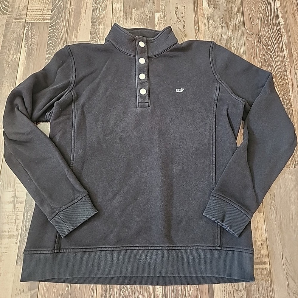 Vineyard Vines Women’s Black Quarter Zip Snap Close Pullover Size Medium