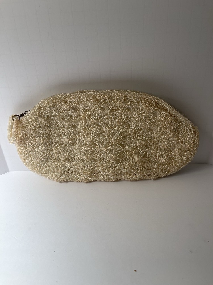 Gimbels Beaded Clutch Handbag Ivory Vintage Evening Purse Made in Japan