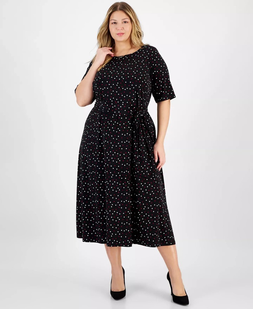 Kasper Women's Plus Sz Dress 18W Size Dot-Print Round-Neck Fit &