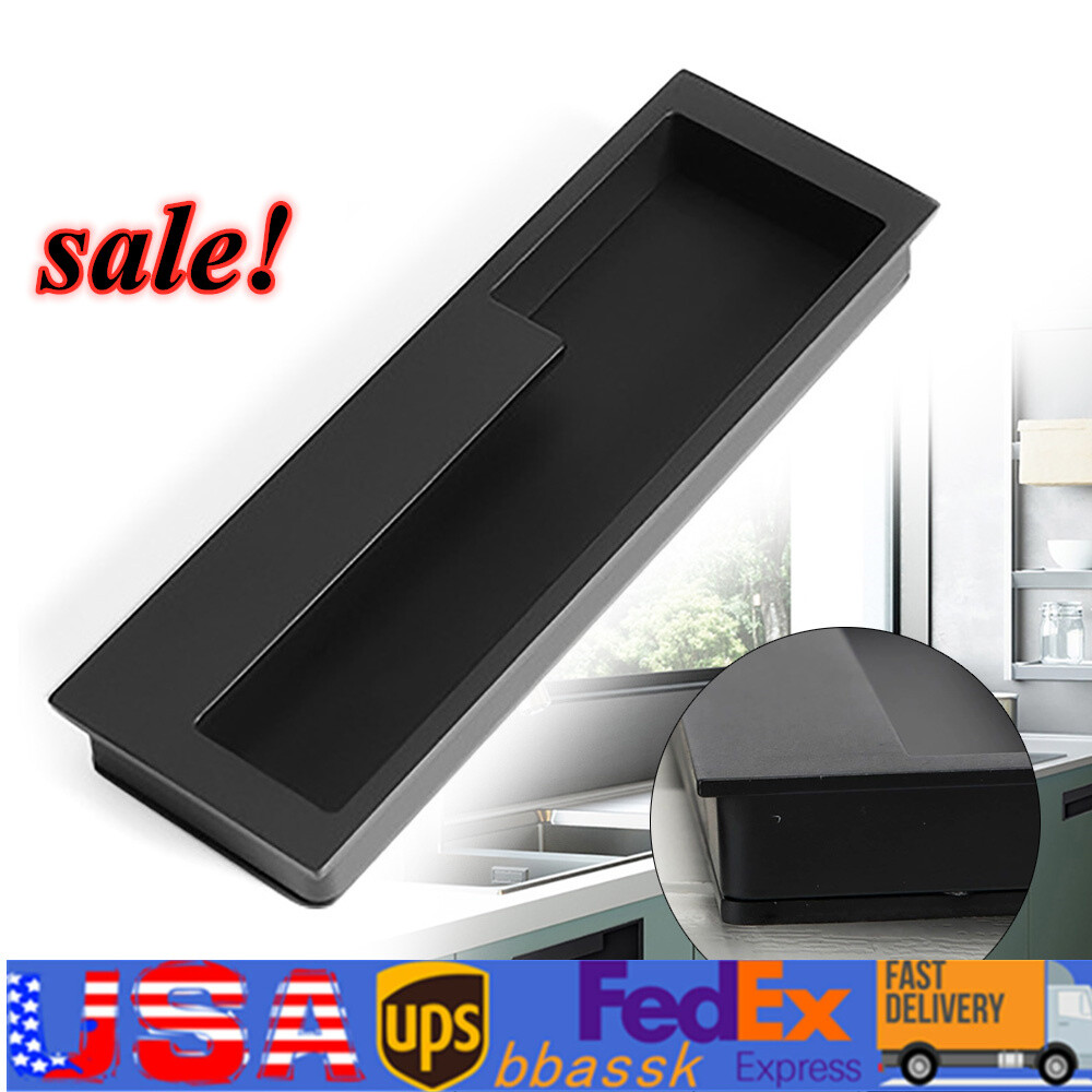 Black Flush Recessed Door Pull Handle for Cabinets and Pocket Doors