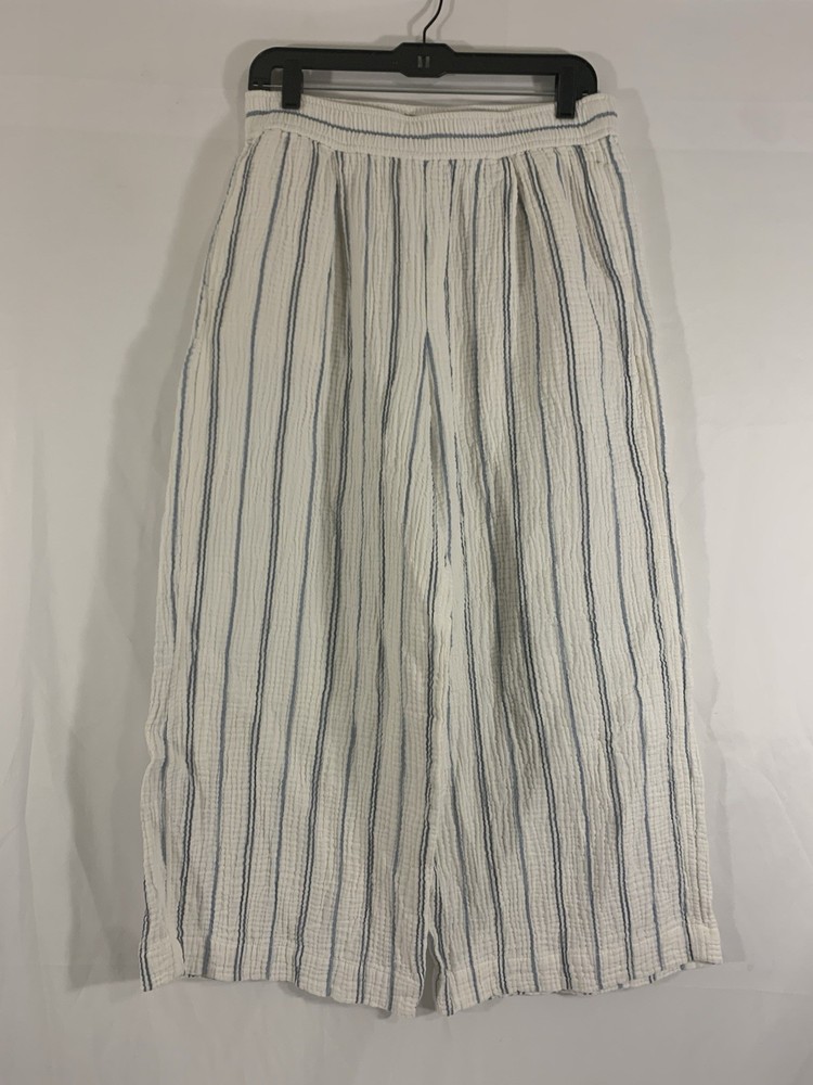 Madewell White Stripe Pull On Wide Leg Cropped Cotton Pants Size Medium