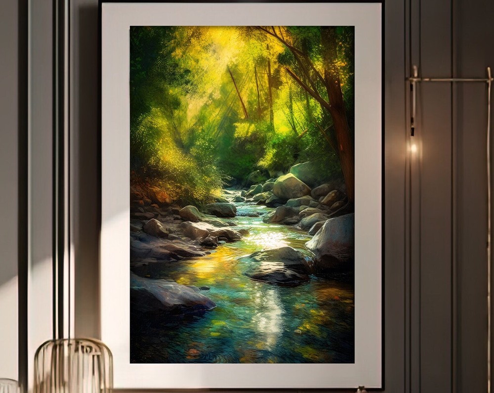 Forest Green Art Abstract Nature Foggy Forest Watercolor Forest Wall Art Trees-image