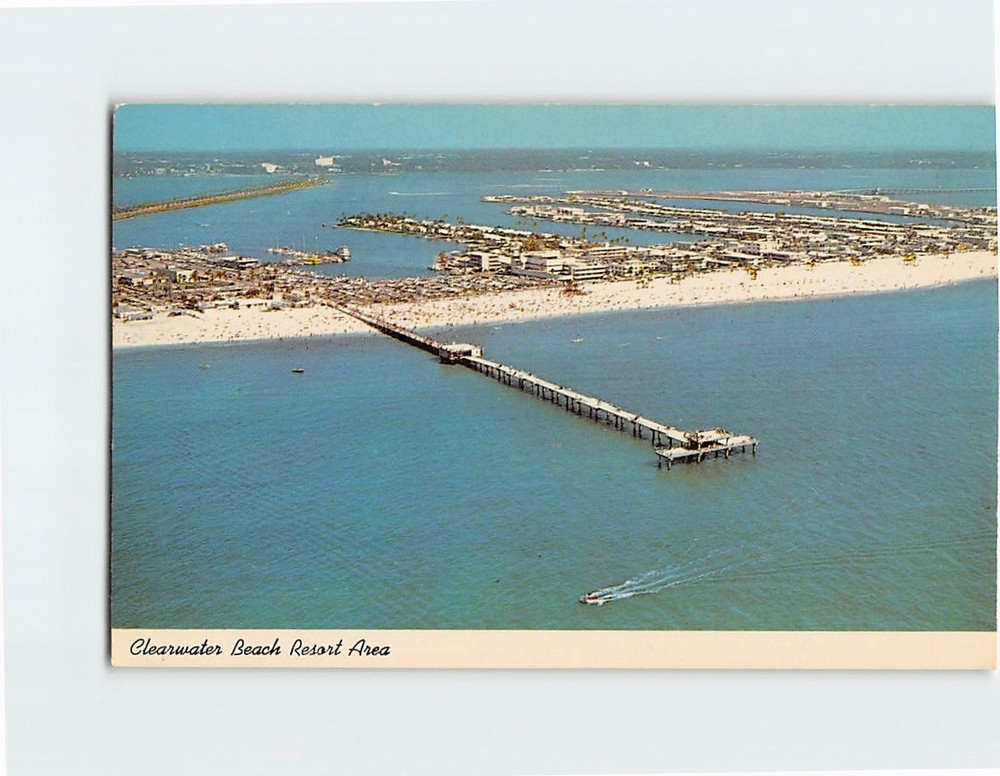 Postcard Aerial View of Clearwater Beach Resort Area Florida USA