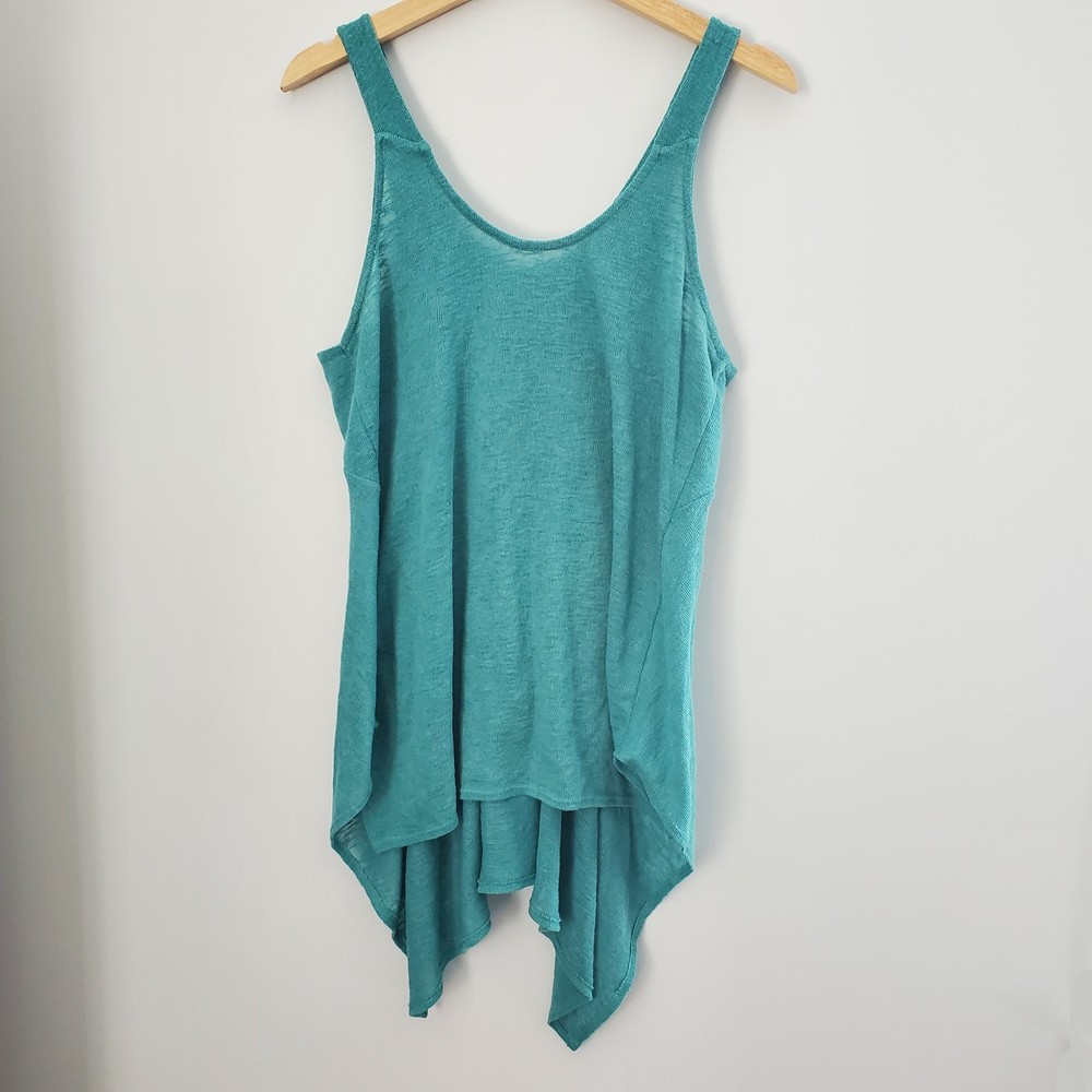 prAna Women's Whisper Asymmetrical Tank Top Sz. LG Teal EUC Athleisure Yoga Cozy