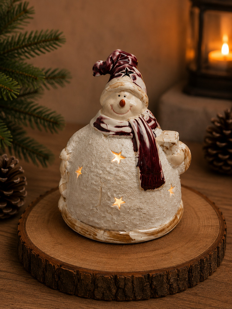 Christmas Snowman Ceramic Tealight Candle Holder Star Cutout Holiday Decor 7