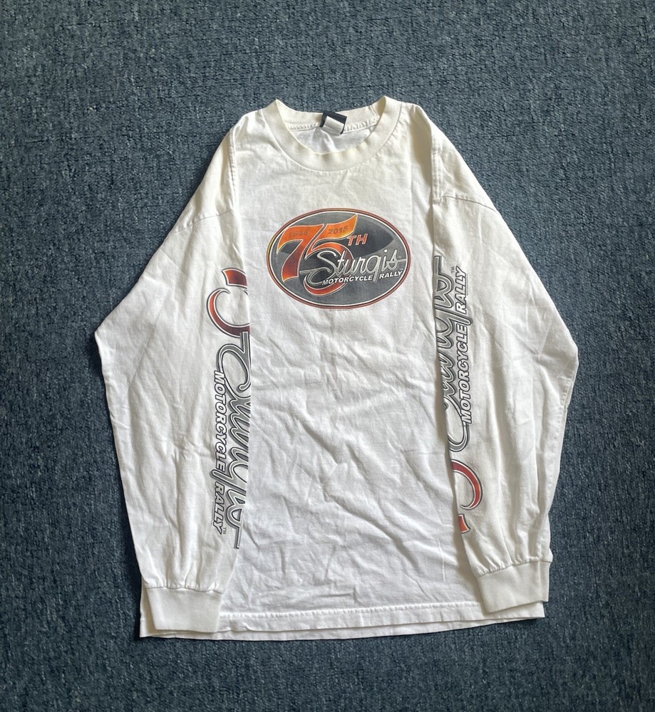Y2K Hot Leathers Sturgis 2015 Motorcycle Rally White Long Sleeve Men's Large