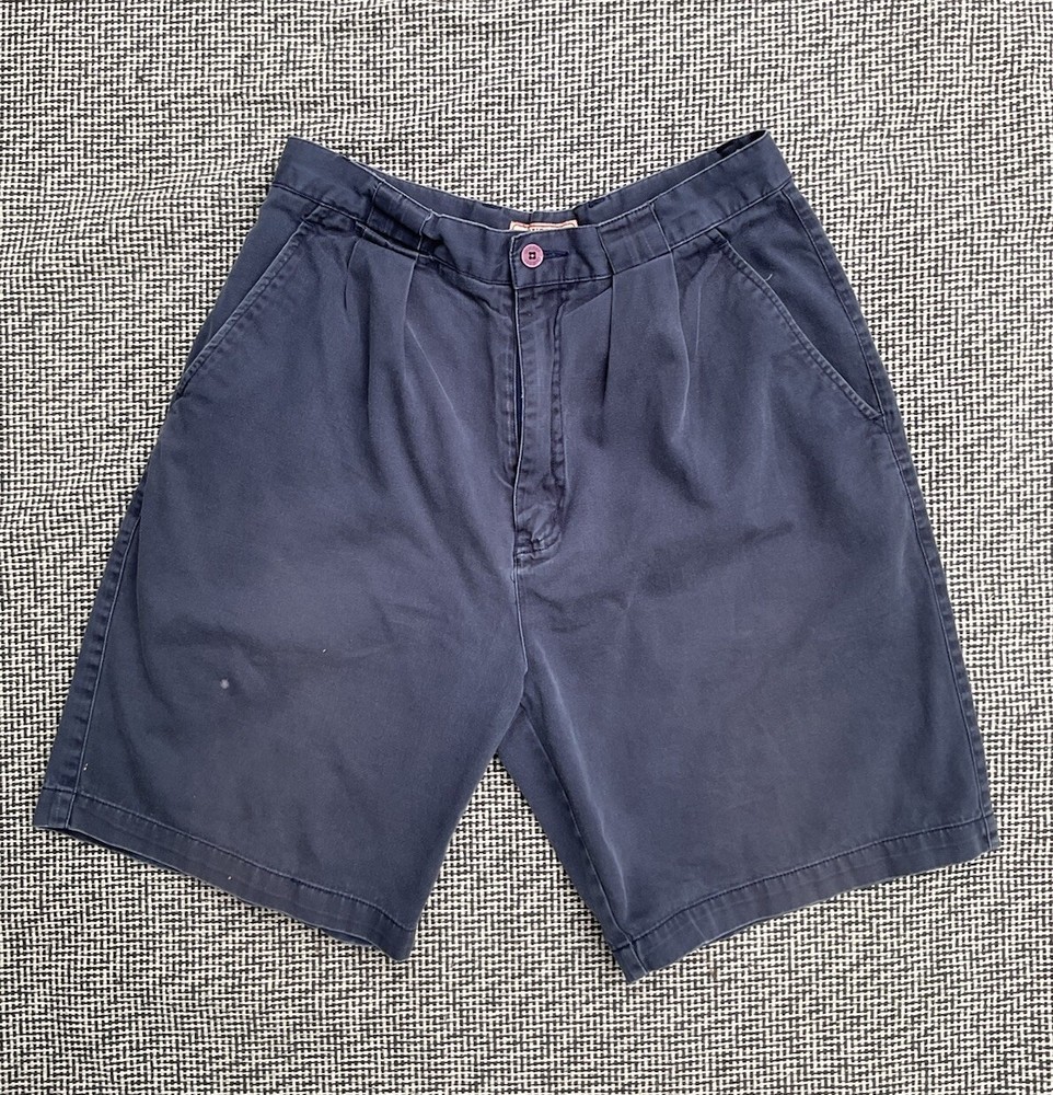 Vintage Guess Classics Shorts Mens 31 Navy Blue Pleated Bermuda Chino 7