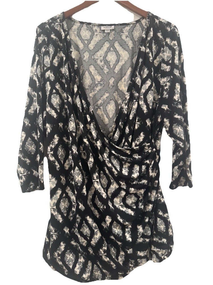 Avenue Womens Blouse SZ 18/20 Black W/ Gray & White Pattern