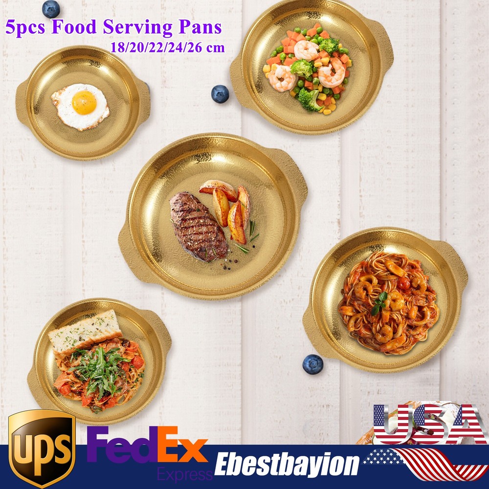 5Pcs Stainless Steel Paella Pans Set - 18 to 26 Inch Seafood Serving Pans