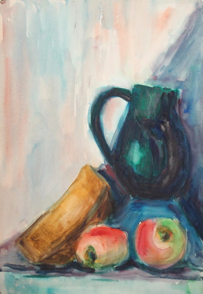 Vintage watercolor painting still life