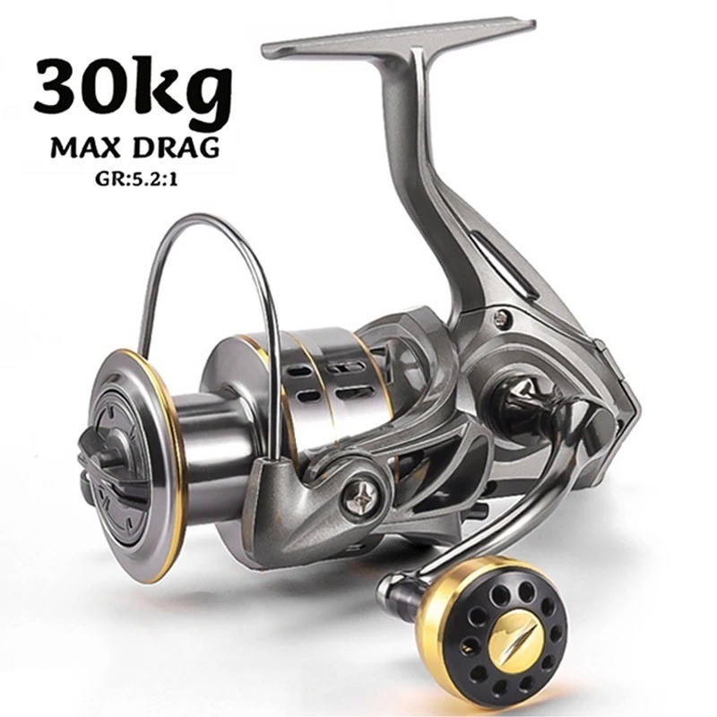 30KG Drag Spinning Fishing Reel 5.2:1 Gear Ratio Right/Left Handle Interchangeab