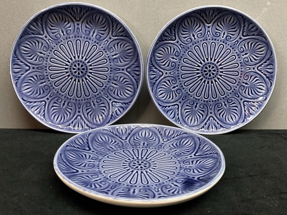 Pfaltzgraff Carmella Cobalt Blue Stoneware Salad Plates 8.5” Set of 3