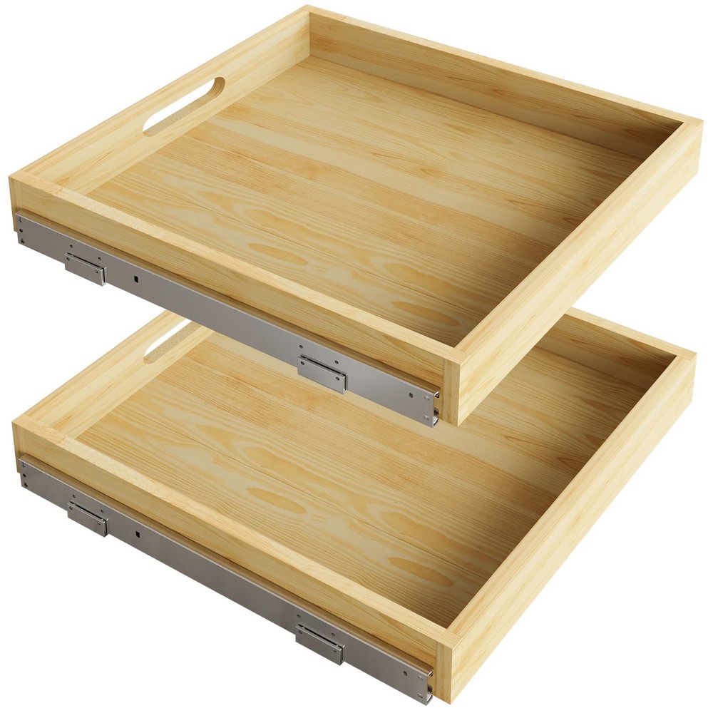 2 Set Soft Close Wood Cabinet Organizer Slide Out Drawer Storage