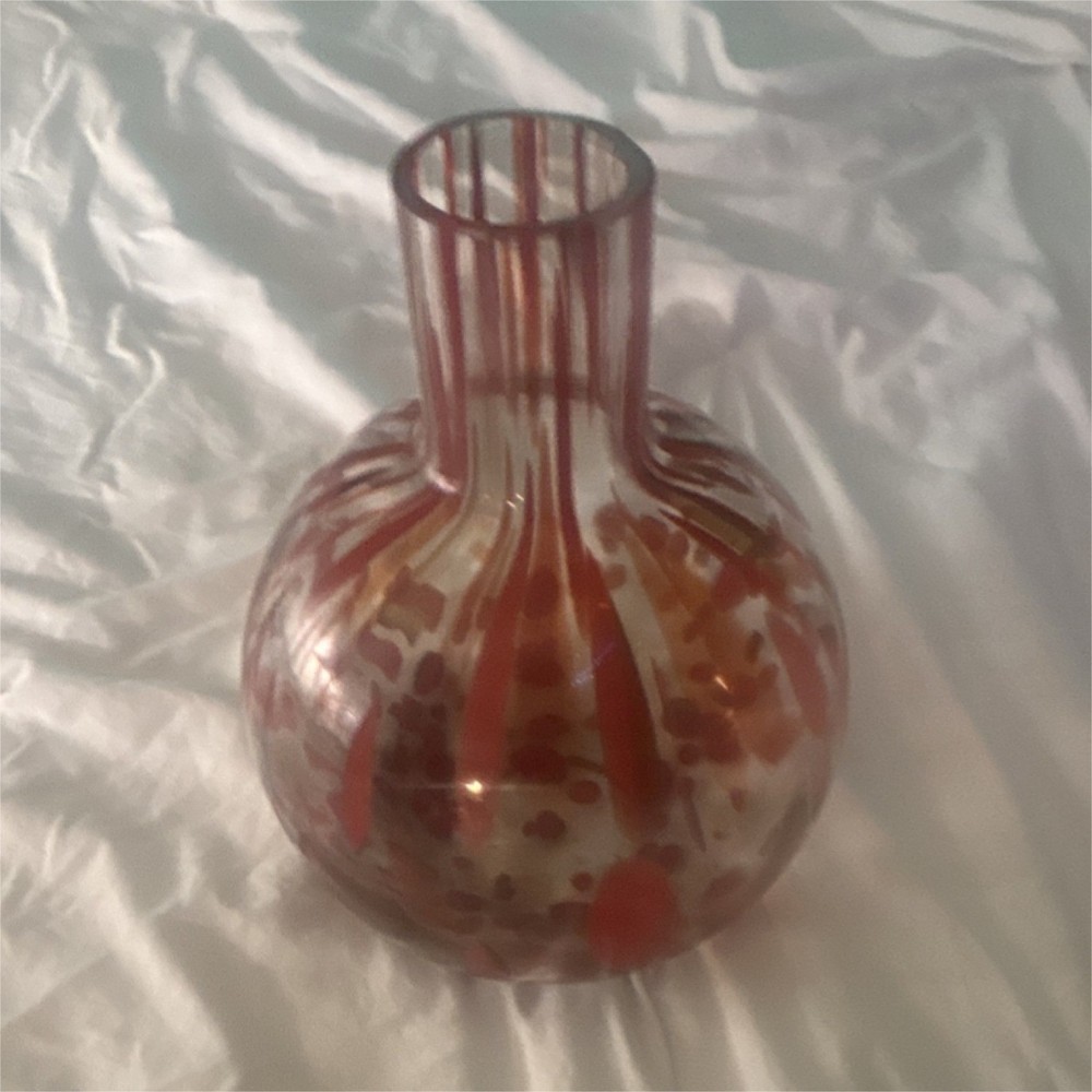 Art Glass Vase Red Clear Abstract Pattern Decorative Glossy Finish