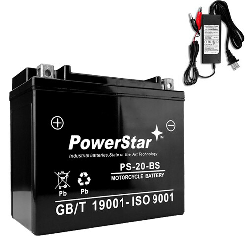 YTX20-BS Rechargeab?le AGM Battery with 1 Amp Charger - Bundle of 2 items
