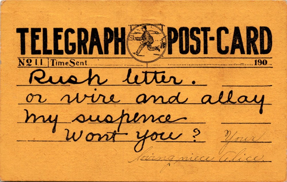 TELEGRAPH, TimeSent, Mans, United States, Auntie, Alice, Toledo Postcard