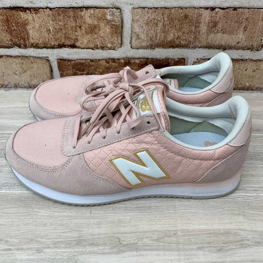 New Balance 220 Women's Pink Gold Suede Mesh Running Sneakers Shoes Size 8.5