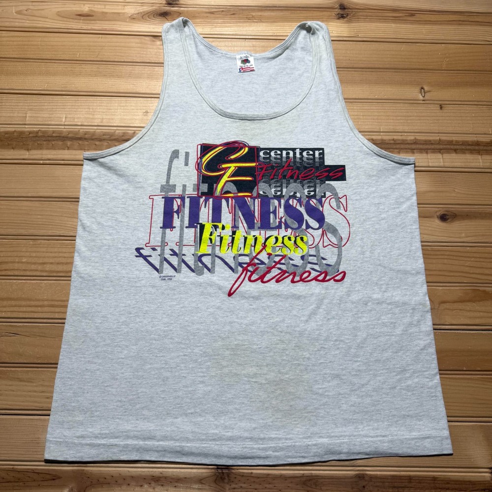 Vintage 90s Center Fitness Gym Workout Bodybuilding Graphic Tank Top USA - Large