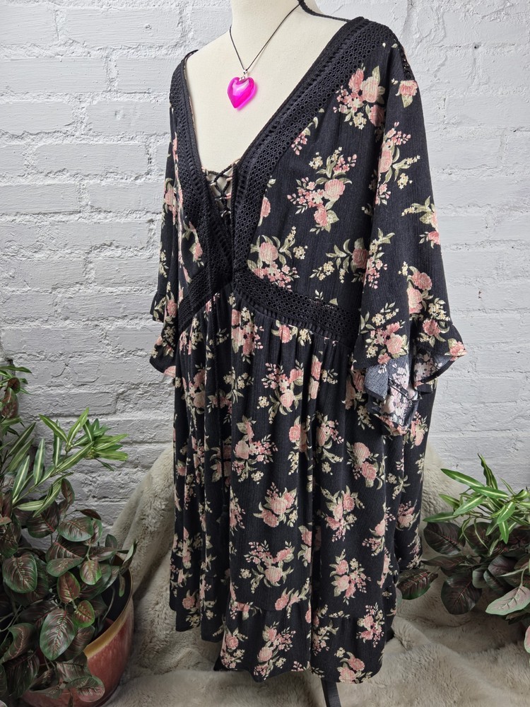 Torrid Black Floral Boho Witchy Goth Whimsigoth Party Dress Size 5X Dark