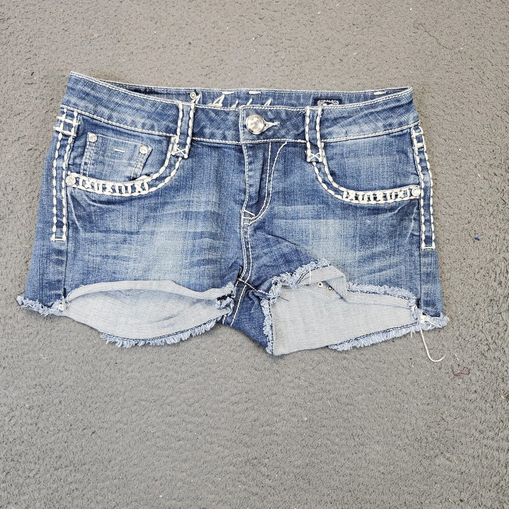LA Idol USA Denim Shorts Womens Medium Embroidered Rhinestone Distressed Cutoff