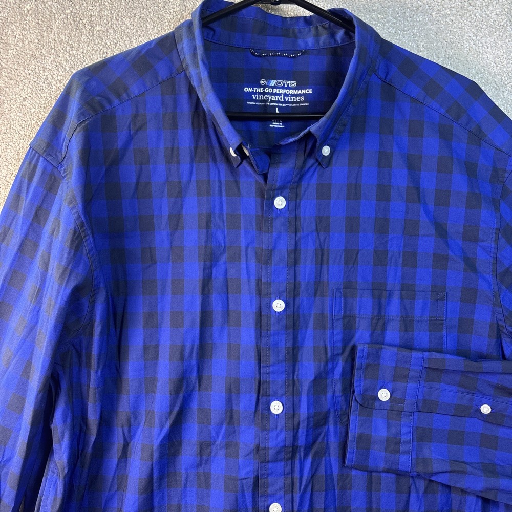 Vineyard Vines OTG Peformance Shirt Men's Large Blue Plaid Button Down LS Brrr