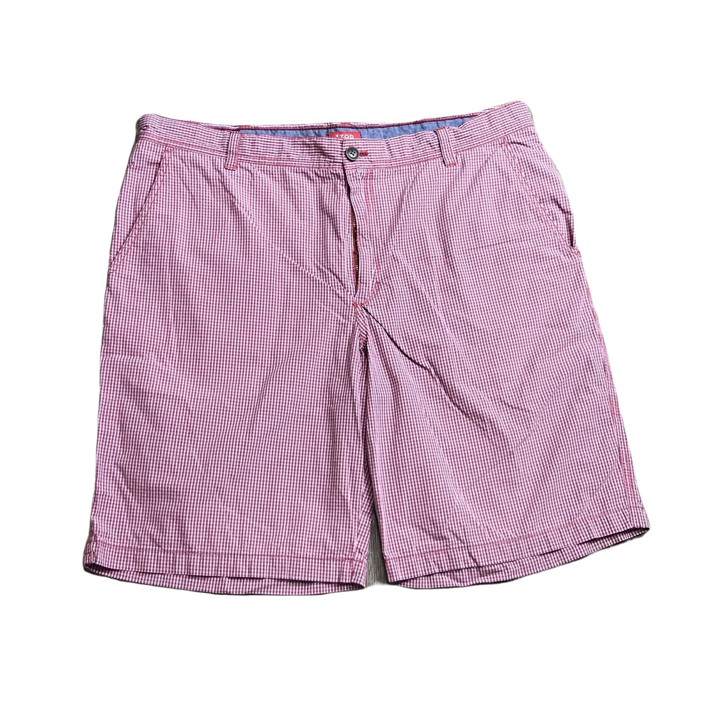 Izod Mens Plaid Shorts ~ Sz 38 ~ 100% Cotton ~ Red & White ~ 10