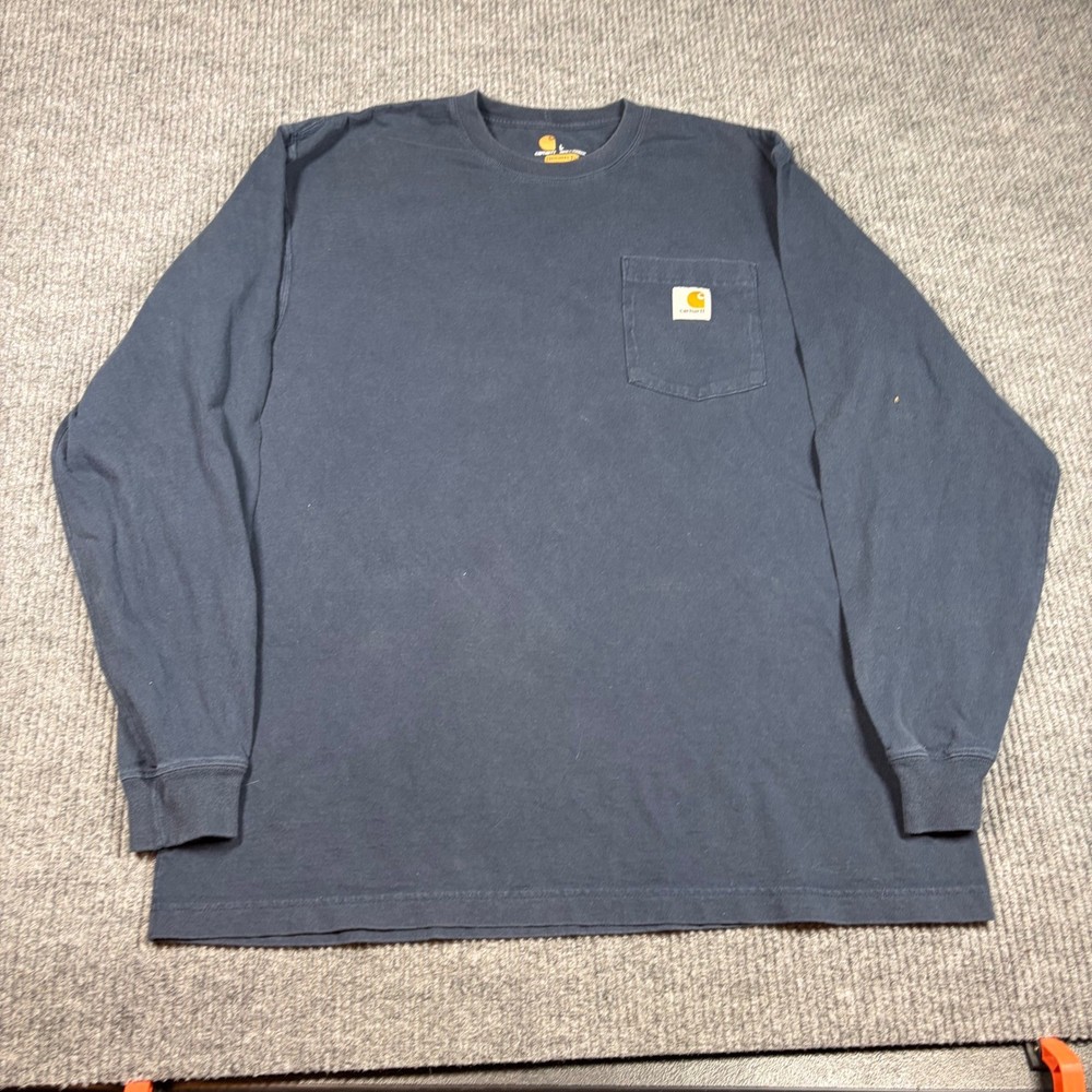 Carhartt Shirt Mens L K126 NVY Workwear Pocket Long Sleeve Navy Blue