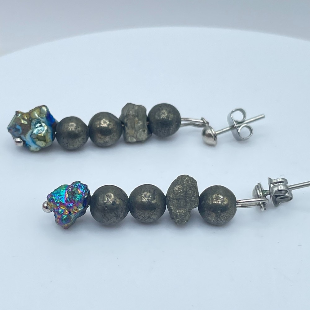 Vintage Y2K Beaded Dangle Earrings Silver Tone Boho Women's Classic Jewelry