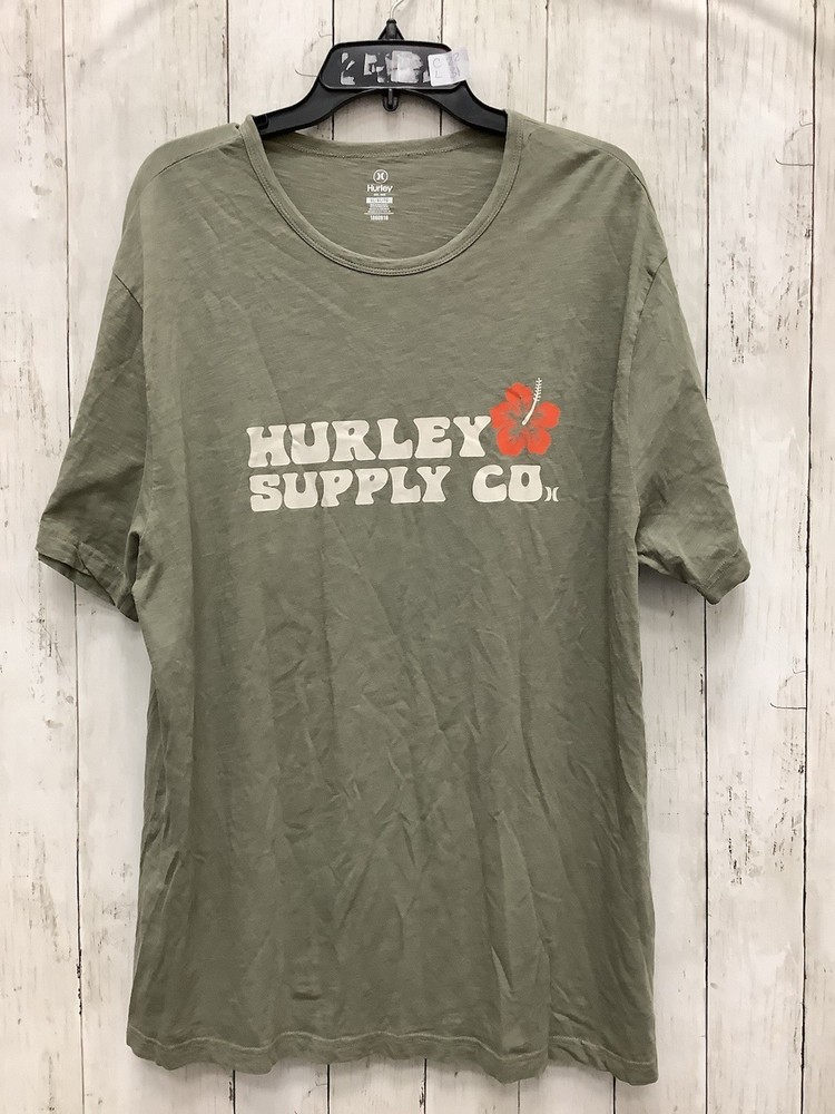 Hurley Supply Co. Mens XL T-Shirt Olive Green Hibiscus Graphic Logo Cotton Tee