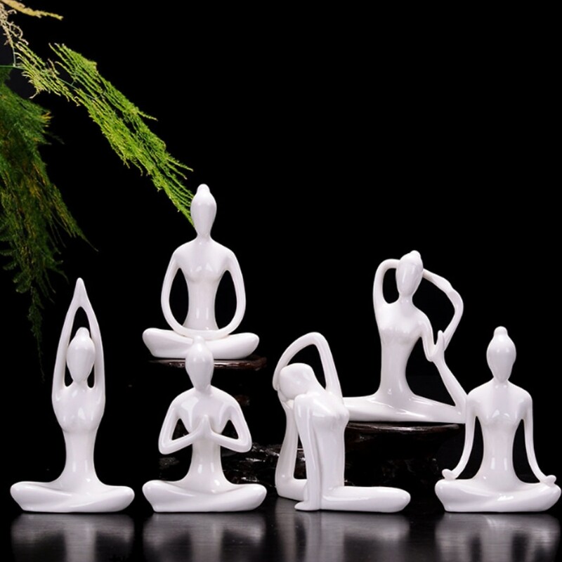 Abstract Art Yoga Pose Statue Figurine Ceramic Yoga Figure Set Decor-image