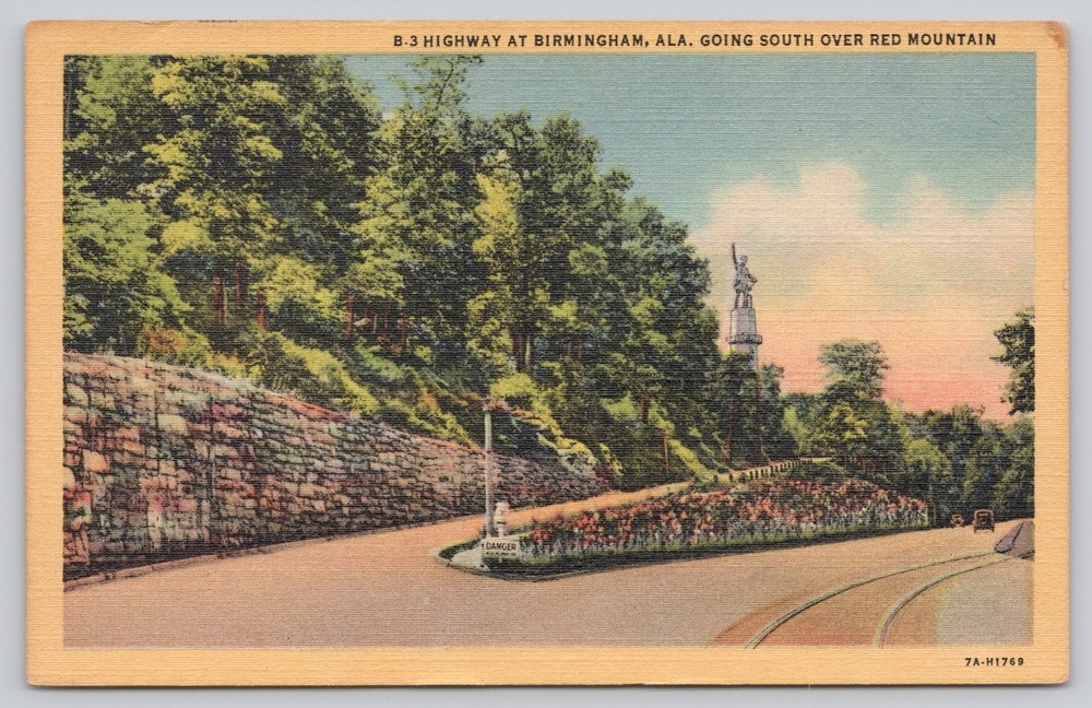 Birmingham AL Red Mountain Highway Vulcan Statue Vintage Linen Postcard