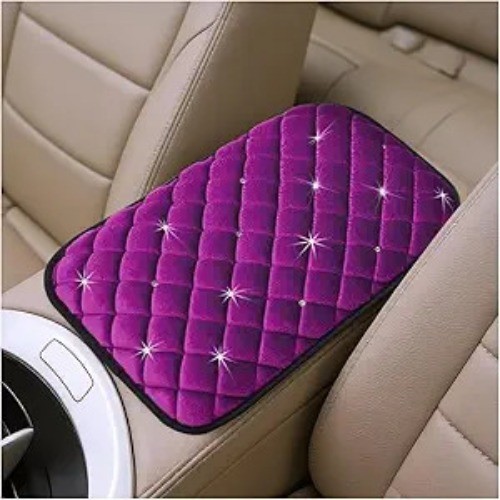 Crystal Rhinestone Fluffy Soft Center Console Cover, Universal A Color: Purple