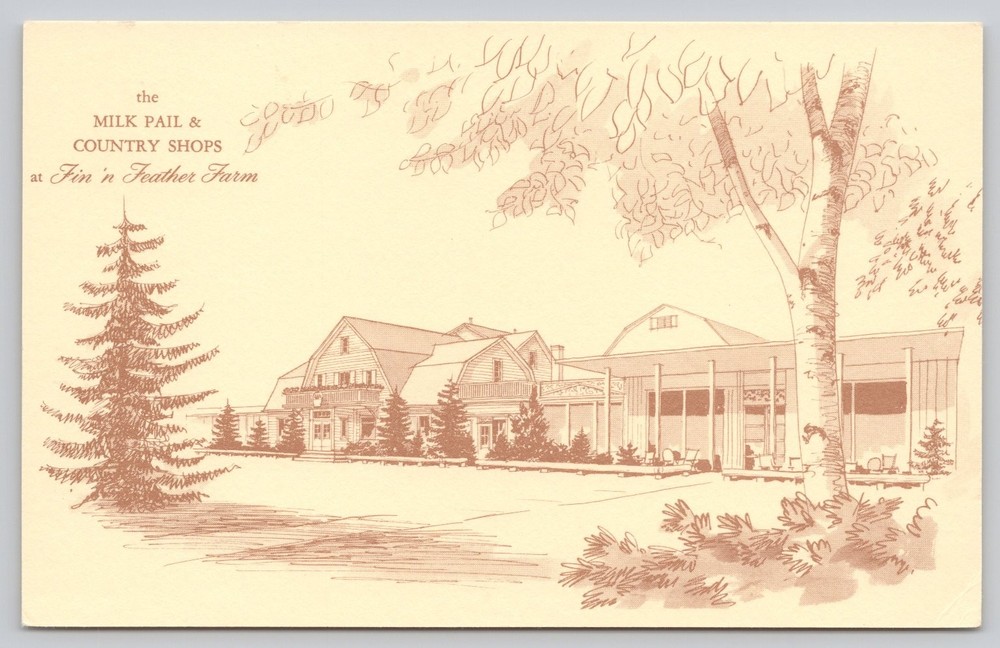 Fin 'n Feather Farm Milk Pail & Country Shops Dundee Illinois Postcard