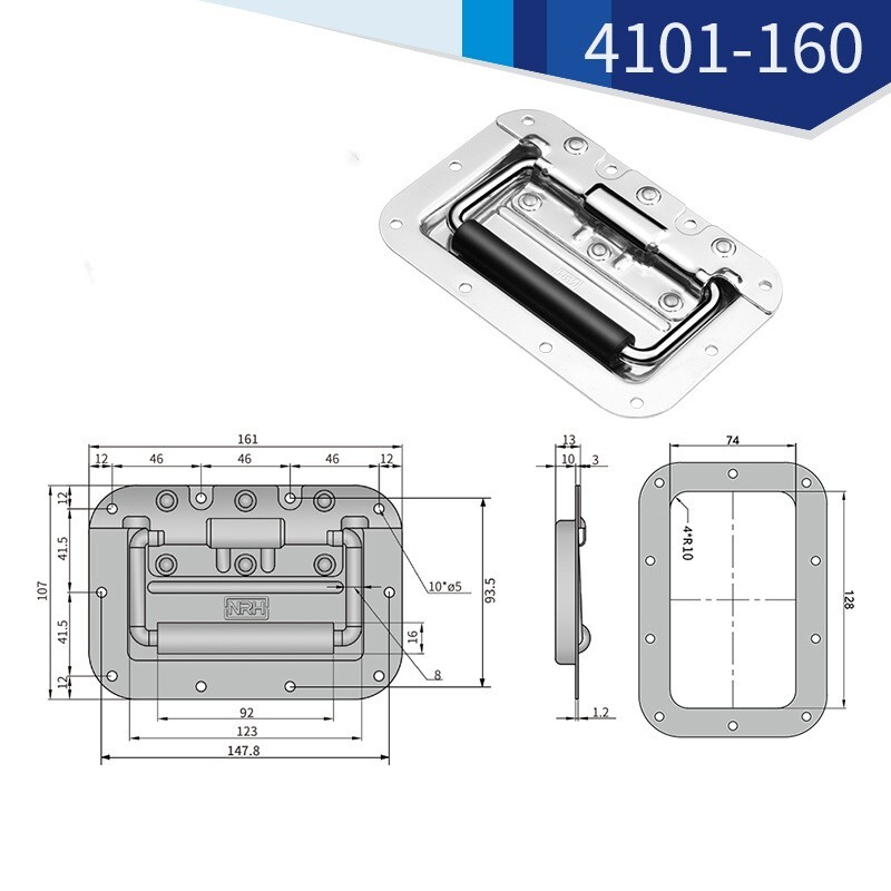 160mm Toolbox Suitcase Metal Spring Loaded Rectangular Recessed Pull Handle