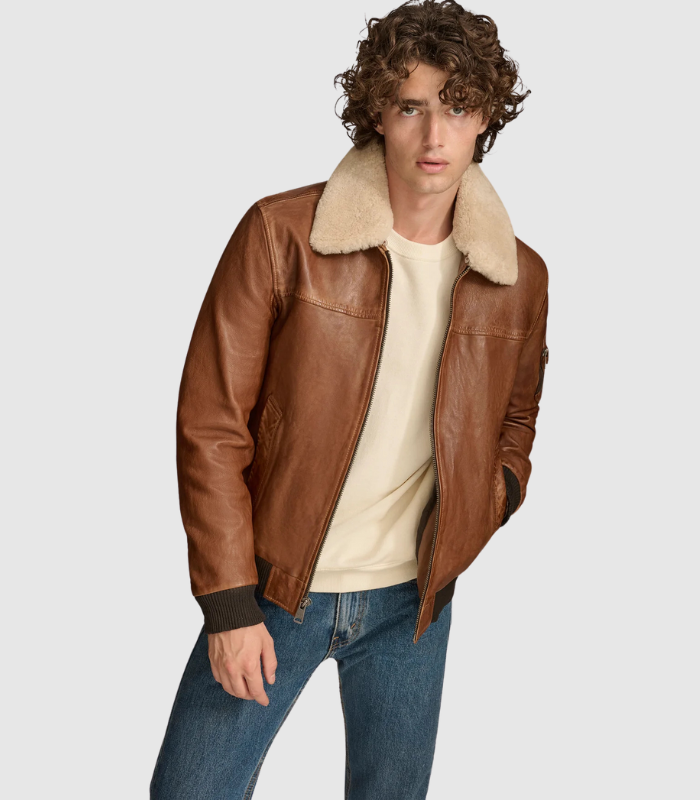 Ace Bomber Genuine Leather Jacket for Men Stylish Aviator Coat-image