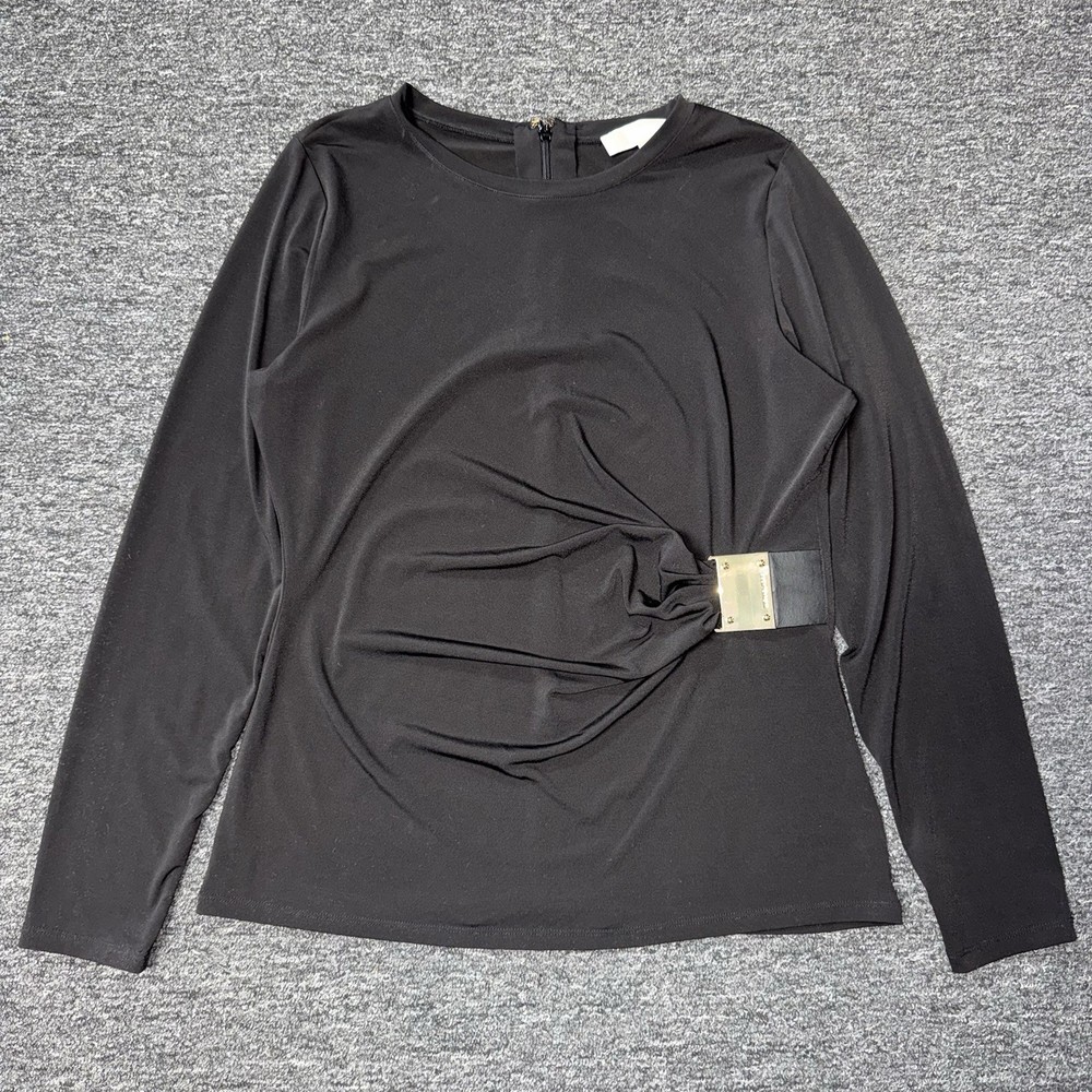 Womens Michael Kors dress Blouse Black Long Sleeve Top With Gold Accent - Size L