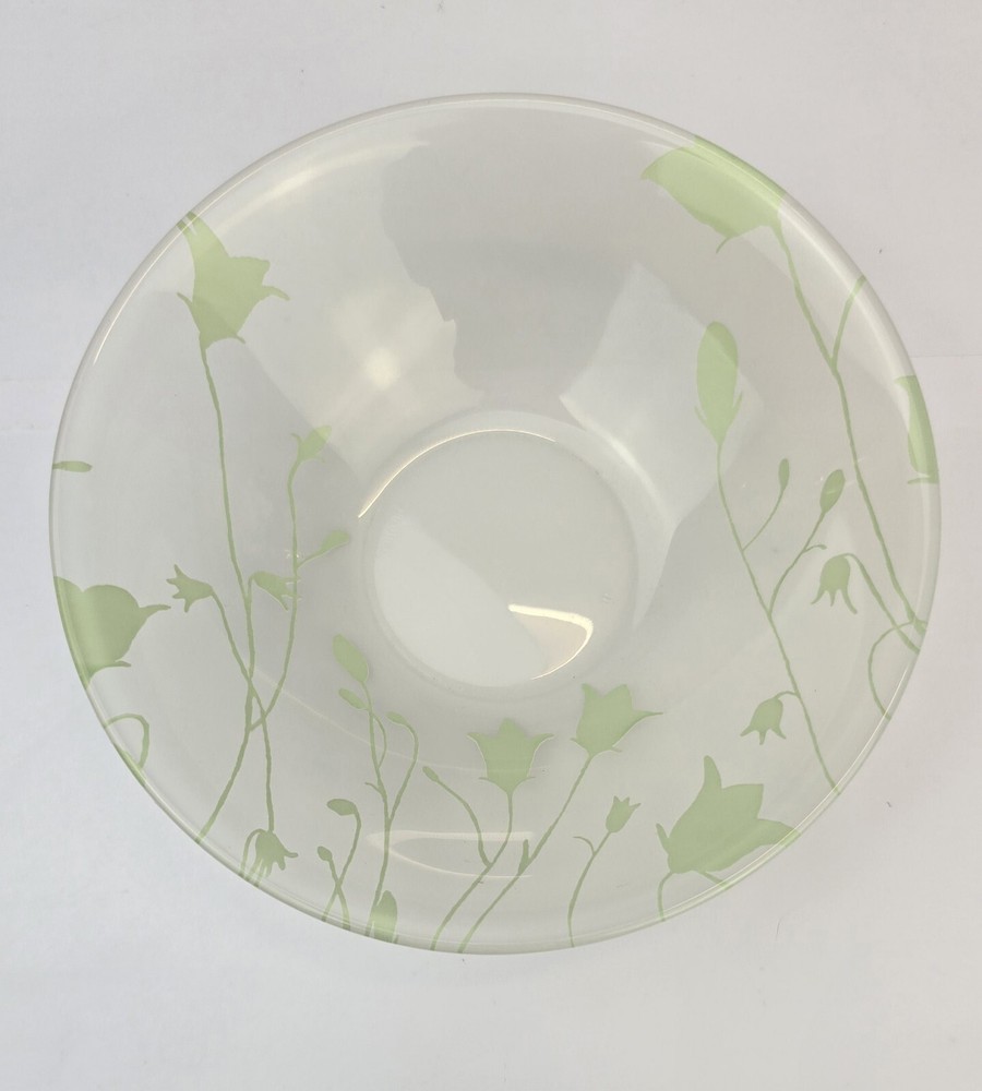 Set of 2 Beautiful Frosted Glass Bowls Green Florals, Made in France