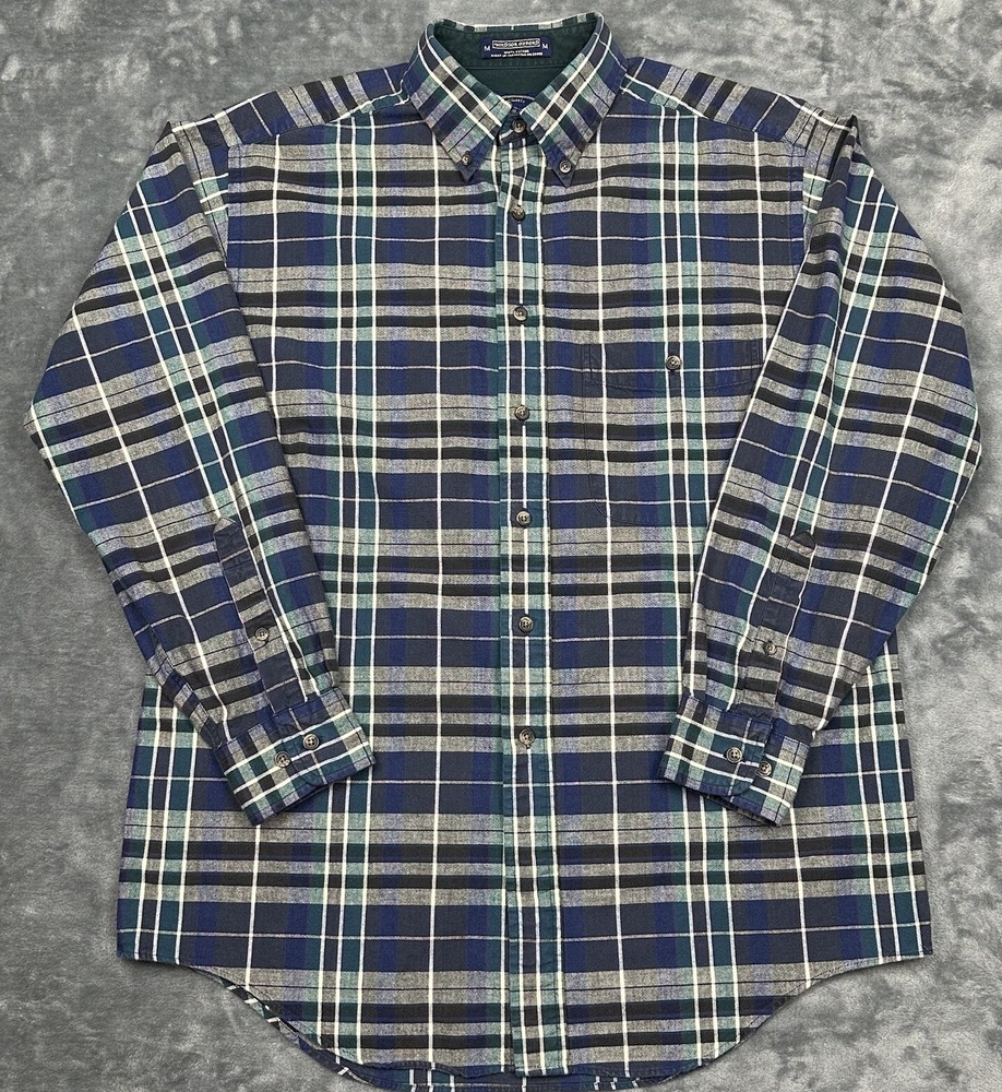 Arrow Shirt Mens Medium Blue Green Plaid Windsor Oxford Button Down Long Sleeve