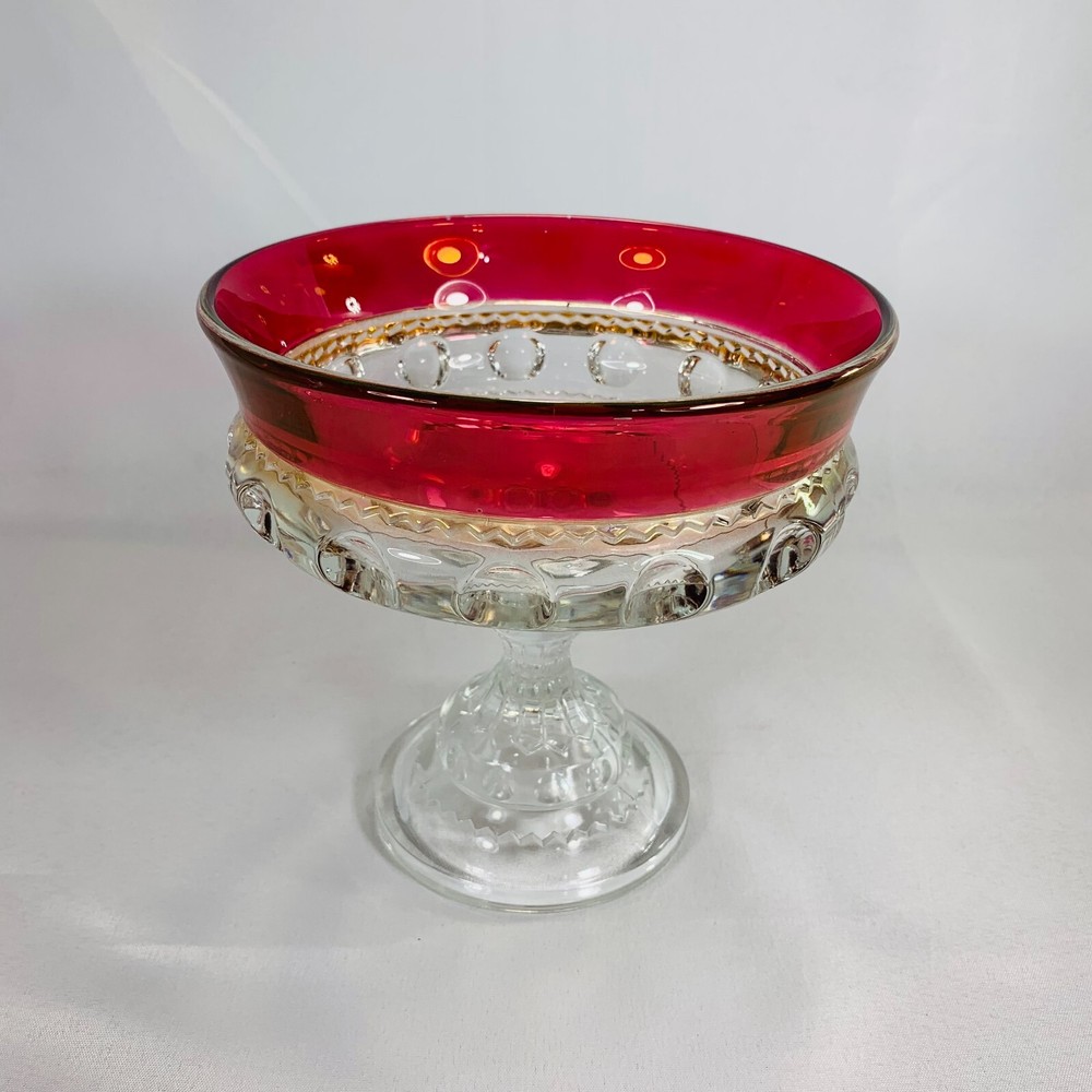 Vintage Kings Crown Thumbprint Ruby Red Glass Pedestal Footed Candy Dish