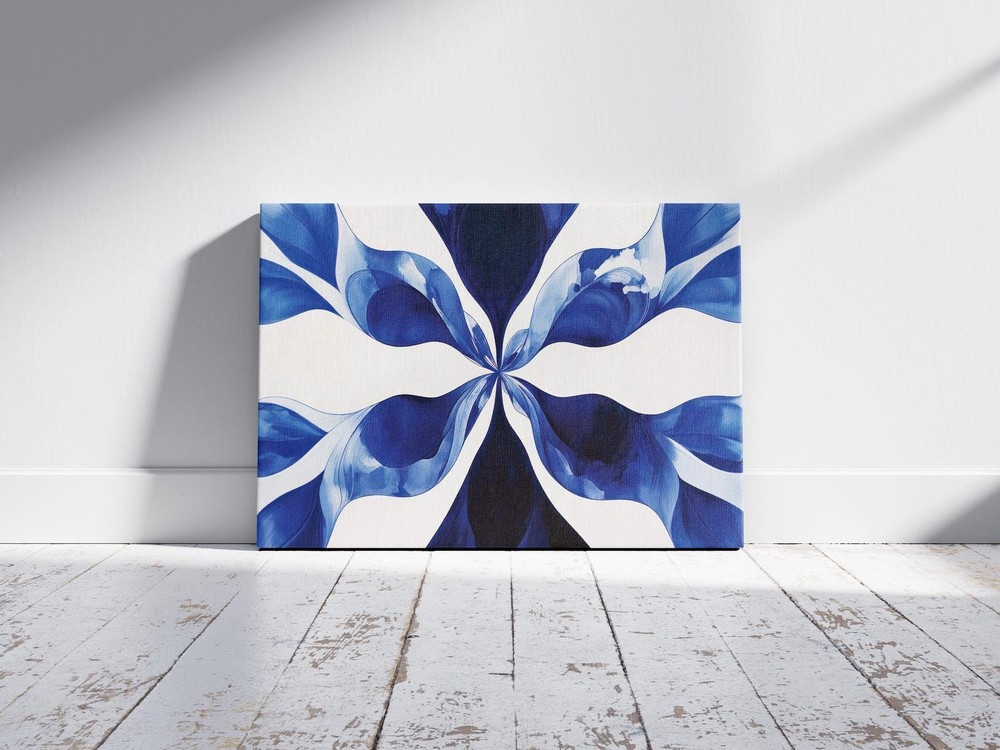 Dynamic Abstract Canvas, Organic Flowing Blue & White Landscape Wall Art