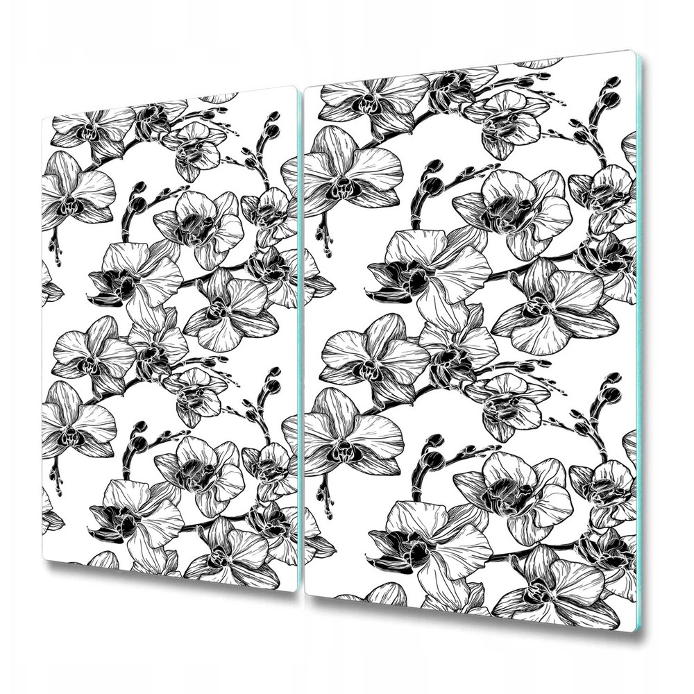 Glass Chopping Cutting Board Elegant black and white orchids Floral Outlines