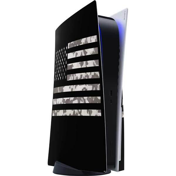 Patriotic PS5 Console Skin - Black and White Camo American Flag