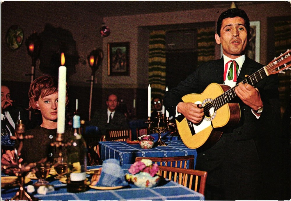 Old Advertising Postcard Restaurant Lisboa Portugal Fado Singer Man Guitar