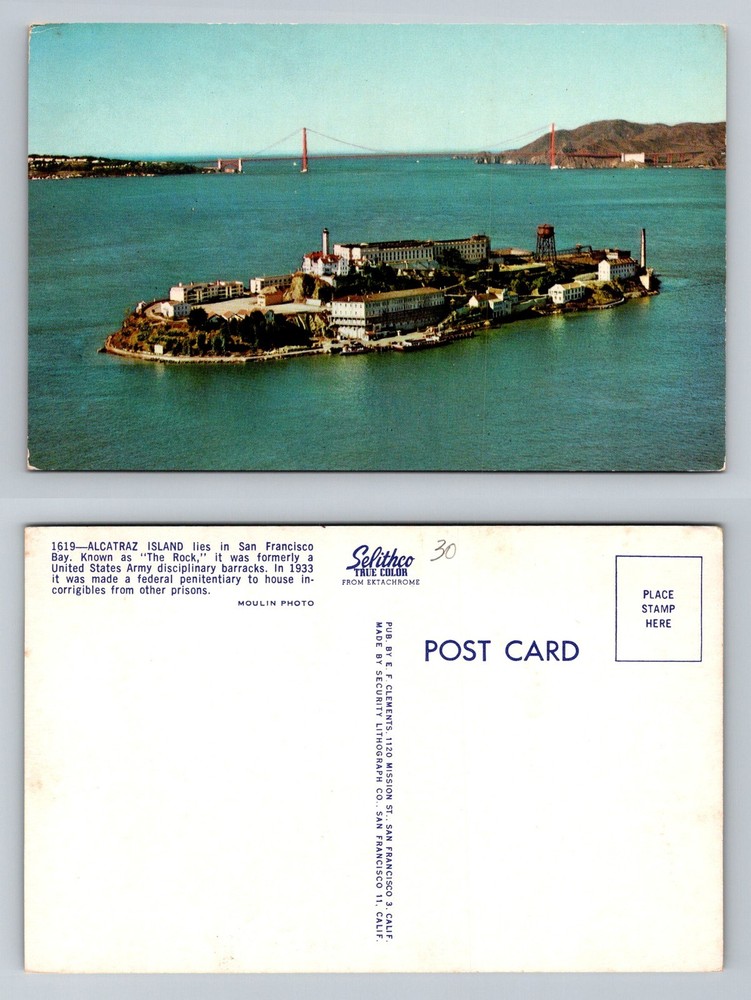 San Francisco, CA-California Alcatraz Island Golden Gate Bridge Vintage Postcard