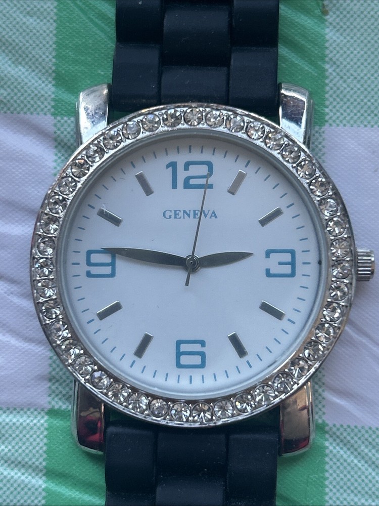 Geneva Silver Tone Rhinestone Bezel Women’s Quartz Watch