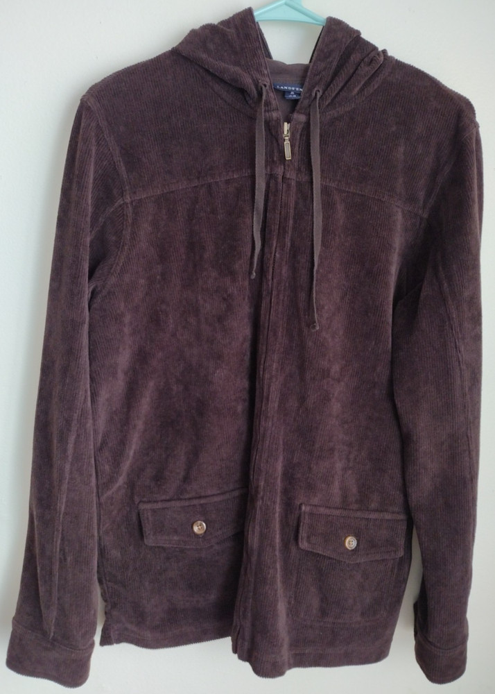 Lands' End Hoodie Women's Medium (10/12) Brown Corduroy Full Zip Stretch Jacket
